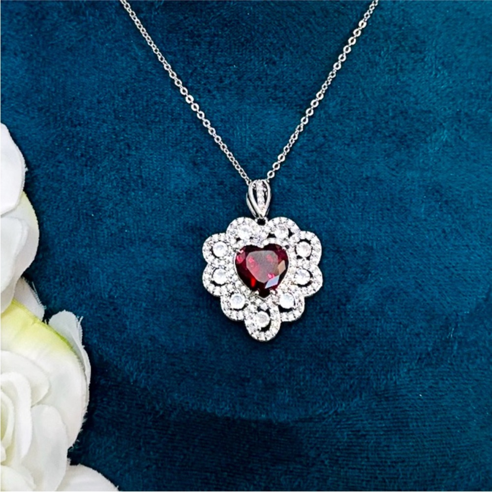 Ruby and Diamonds Heart Pendant Necklace NEW!